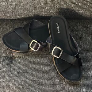 Torrid Black Slide Sandals with Silver Buckle